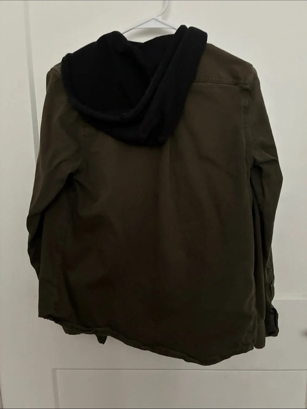 Tony Hawk Men's Olive Hooded Shirt Jacket with Black Lined Hood